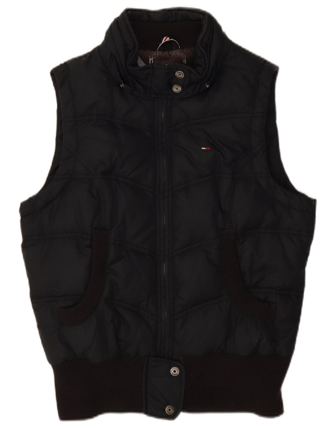 Colete acolchoado feminino Tommy Hilfiger UK 14 grande poliéster preto