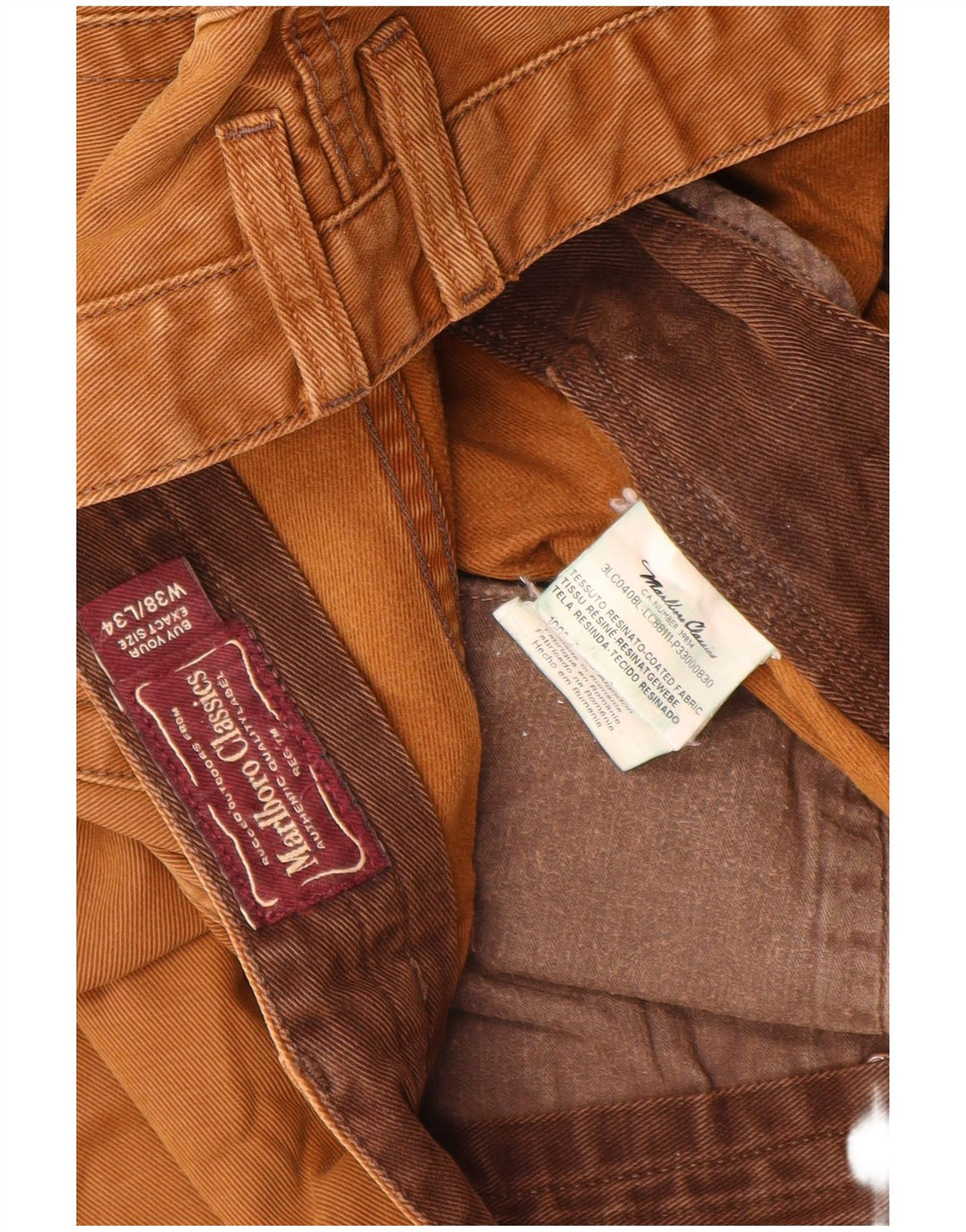 Jeans retos masculinos Marlboro Classics W38 L34 algodão bege