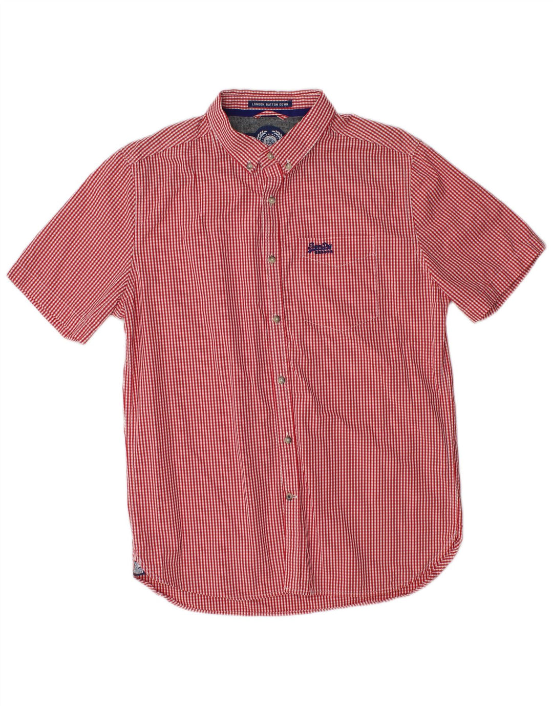 Camisa masculina de manga curta SUPERDRY grande algodão vermelho guingão
