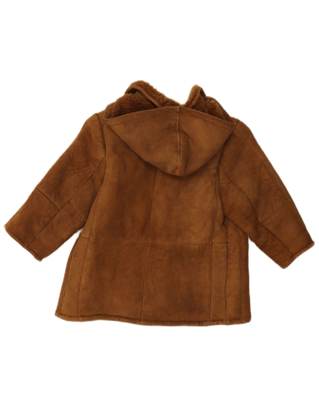 Jaqueta vintage feminina com capuz shearling 7-8 anos marrom