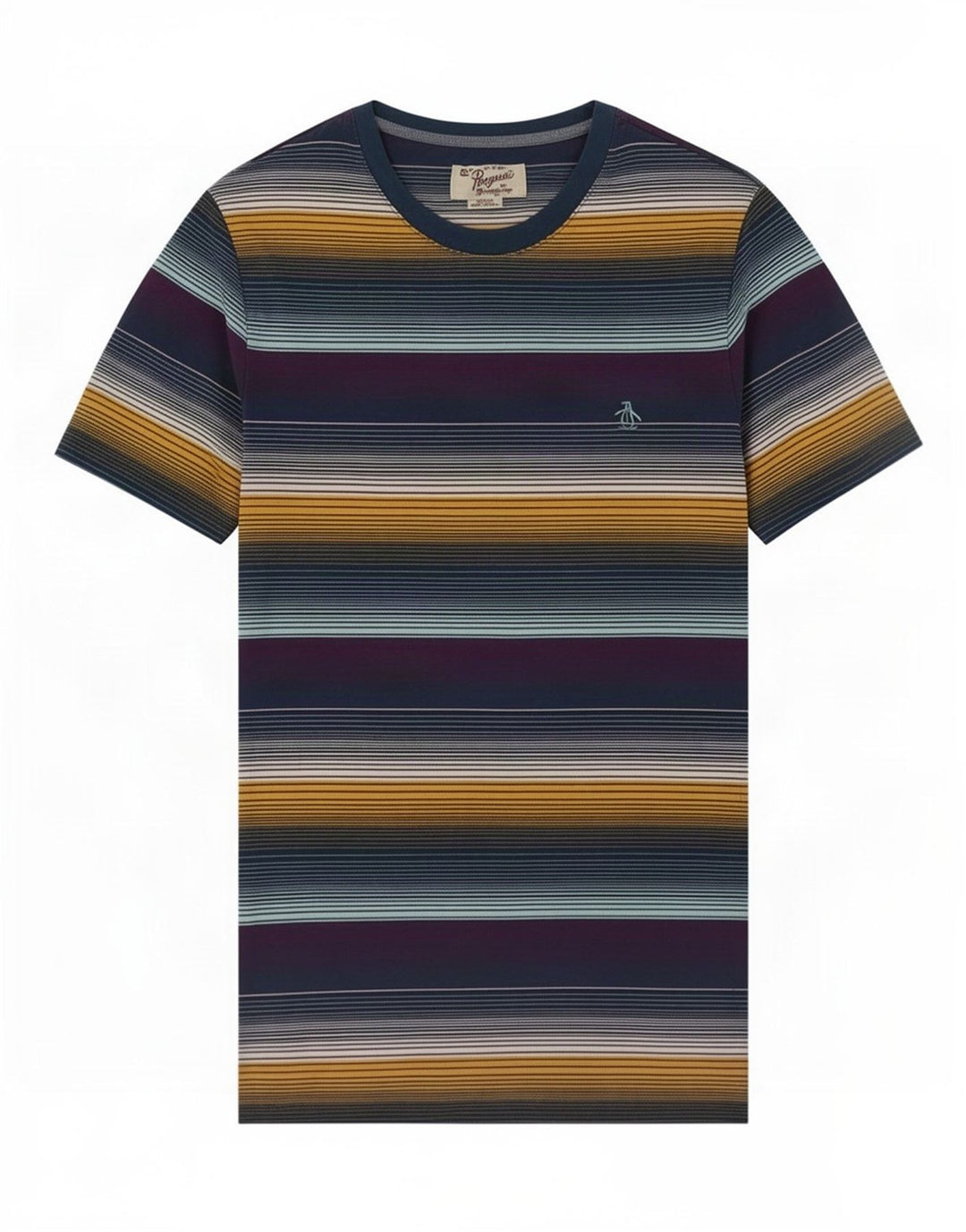 Camiseta masculina Penguin Top médio listrado multicolorido