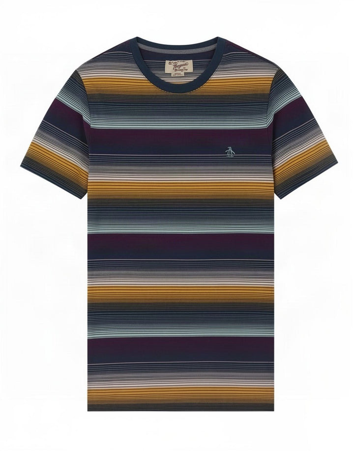 Camiseta masculina Penguin Top médio listrado multicolorido