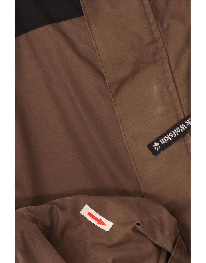 Jaqueta corta-vento masculina Jack Wolfskin com capuz Reino Unido 38 bloco colorido marrom médio