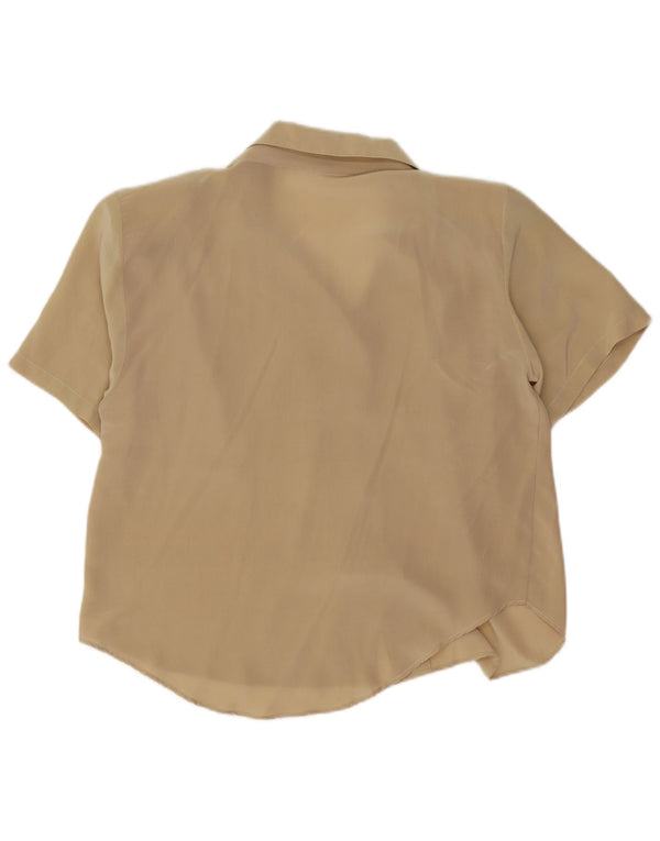 Blusa feminina vintage de manga curta oversized Reino Unido 14 seda bege média