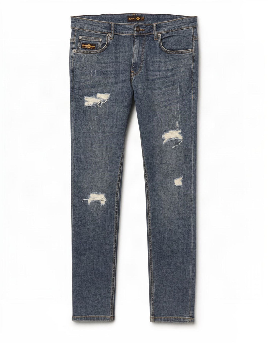 Bench Mens Distressed Slim Jeans W34 L32 Azul Algodão