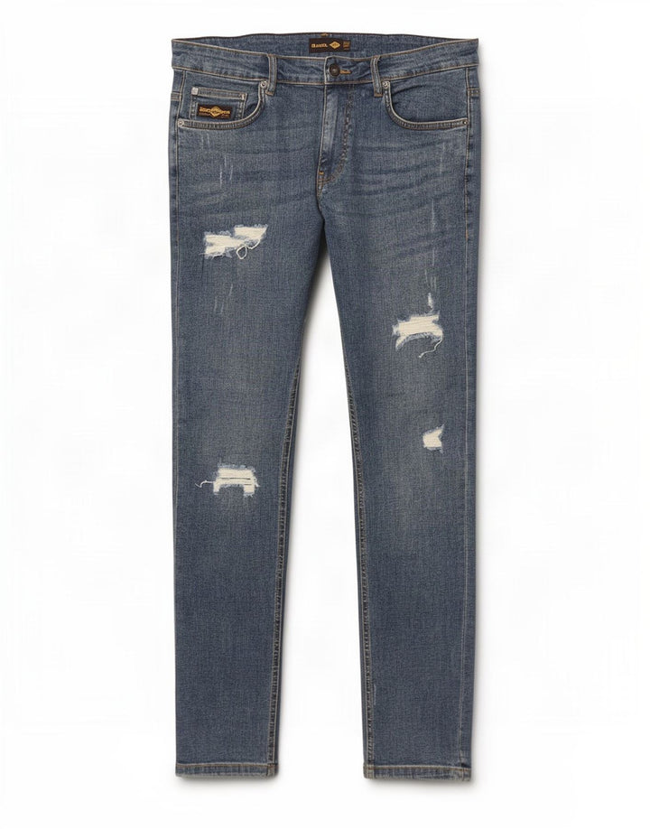 Bench Mens Distressed Slim Jeans W34 L32 Azul Algodão