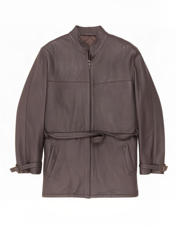 Casaco de couro feminino vintage UK 12 cinza médio