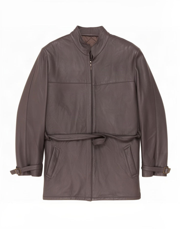 Casaco de couro feminino vintage UK 12 cinza médio