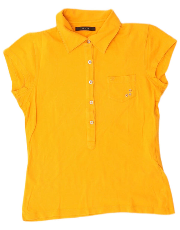 Camisa polo feminina Belfe UK 10 pequeno algodão amarelo