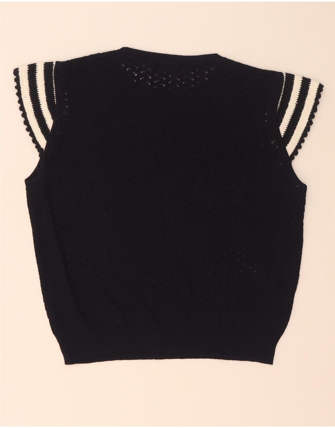 Blusa feminina Zara Crop Knit Top Reino Unido 12 Médio Azul Marinho Listrado
