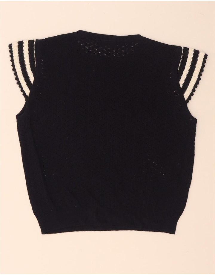 Blusa feminina Zara Crop Knit Top Reino Unido 12 Médio Azul Marinho Listrado