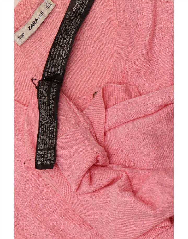 Suéter cardigã feminino Zara Reino Unido 10 pequeno viscose rosa