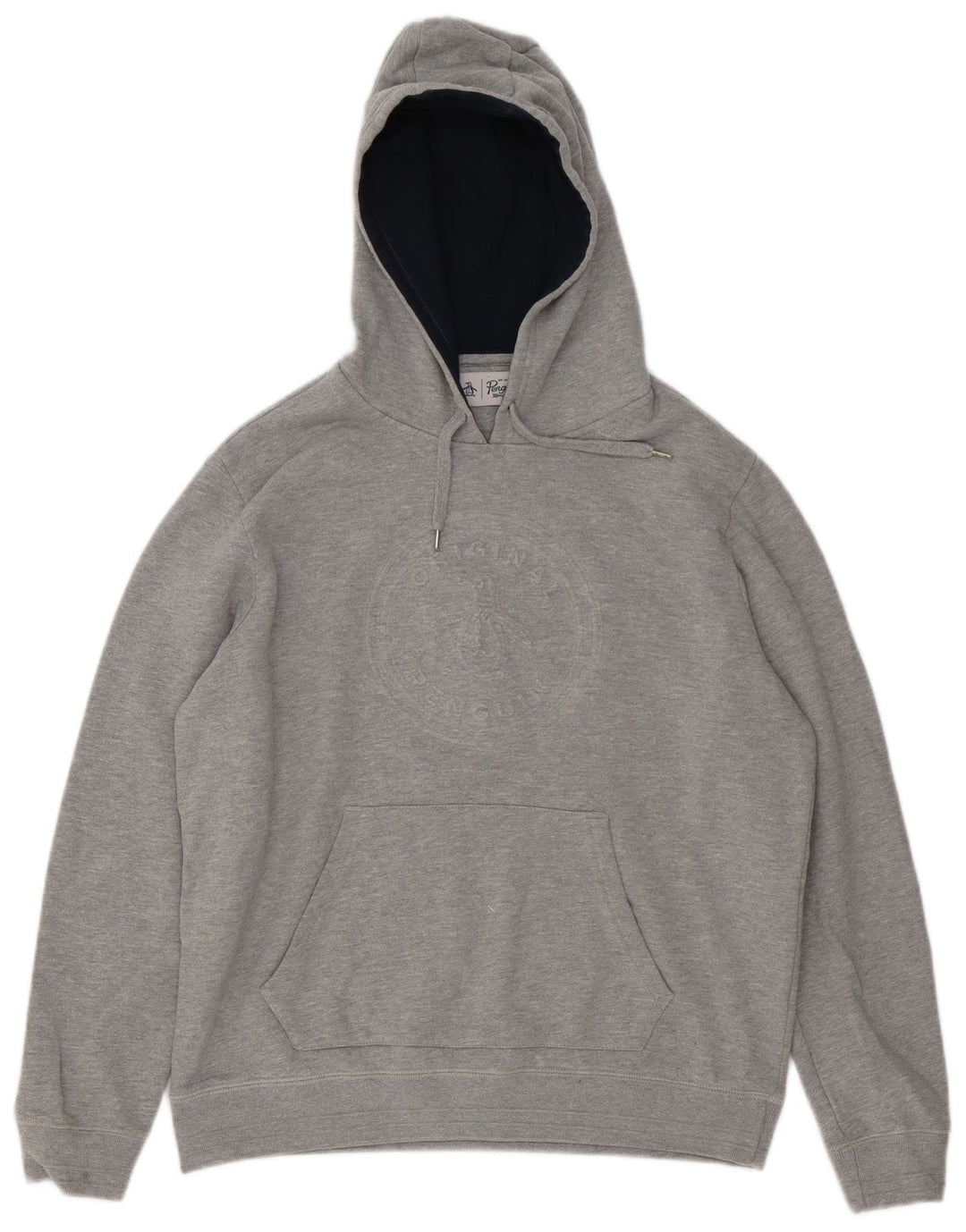Suéter com capuz gráfico masculino Penguin grande algodão cinza