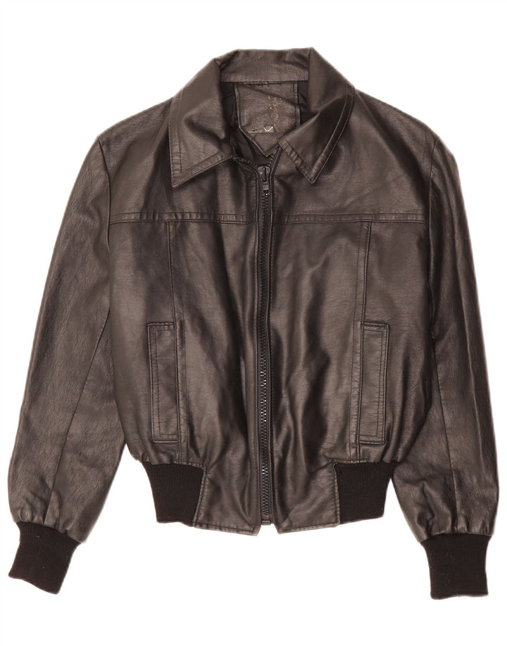 Jaqueta de couro feminina VINTAGE UK 12 média preta