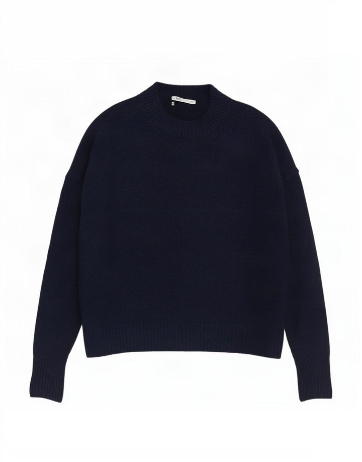 Zara Suéter feminino oversized com gola redonda Reino Unido 10 pequeno azul marinho