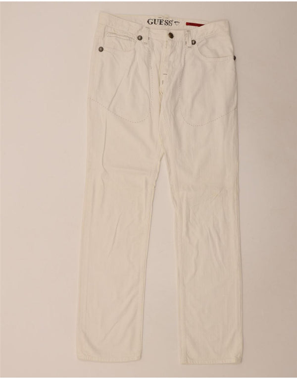 Guess Mens Straight Jeans W34 L36 Algodão Branco
