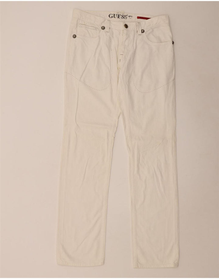 Guess Mens Straight Jeans W34 L36 Algodão Branco