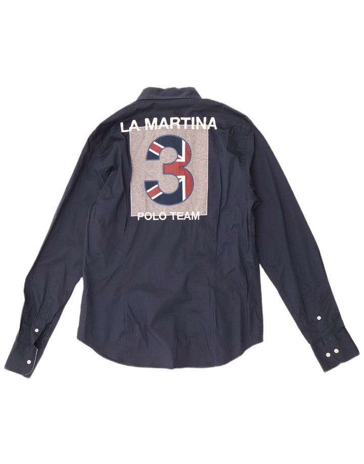 Camisa gráfica masculina La Martina pequena algodão azul marinho