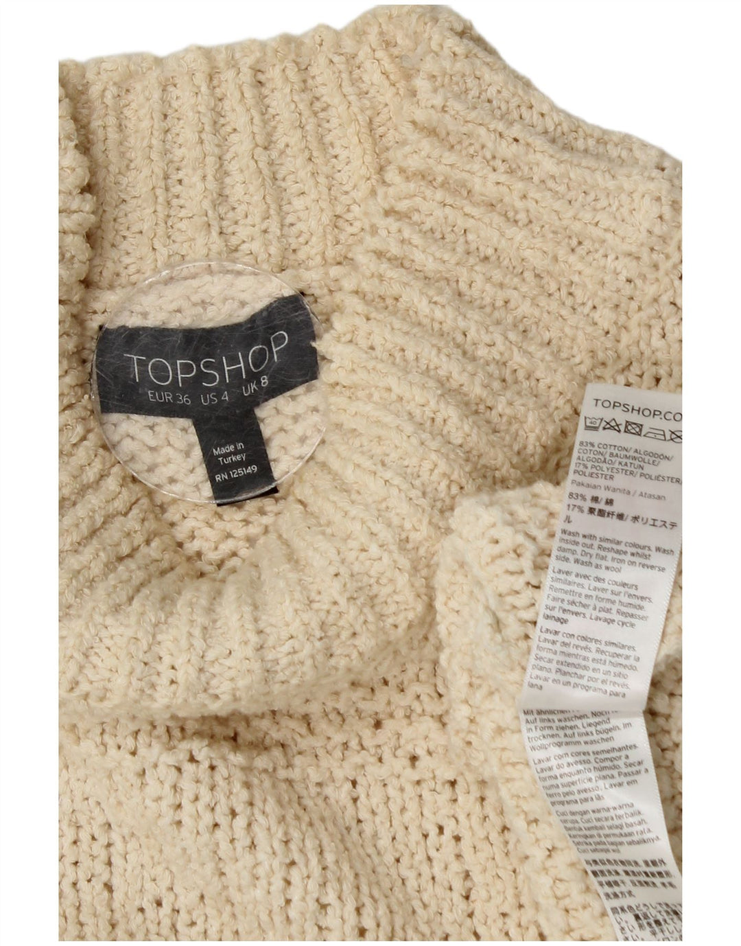 Topshop suéter feminino grande com gola de tartaruga Reino Unido 8 pequeno off white