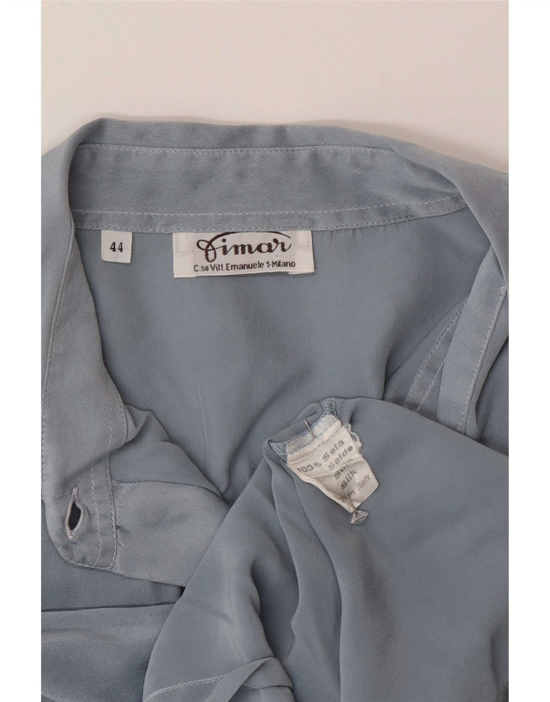 Blusa feminina vintage IT 44 seda azul médio