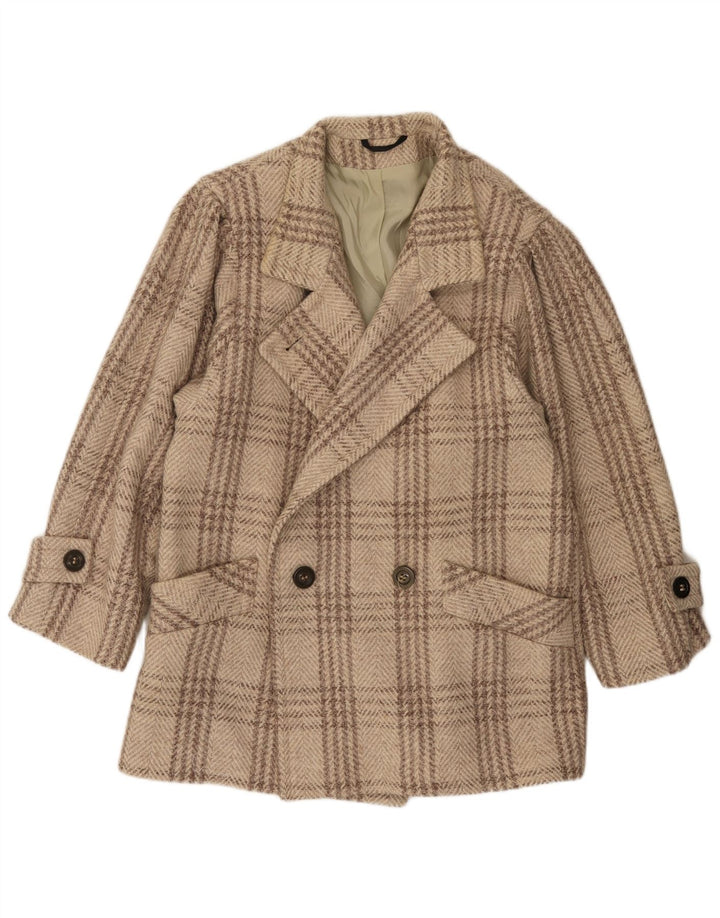 Jaqueta blazer masculina C&A com peito duplo Reino Unido 38 lã houndstooth bege médio