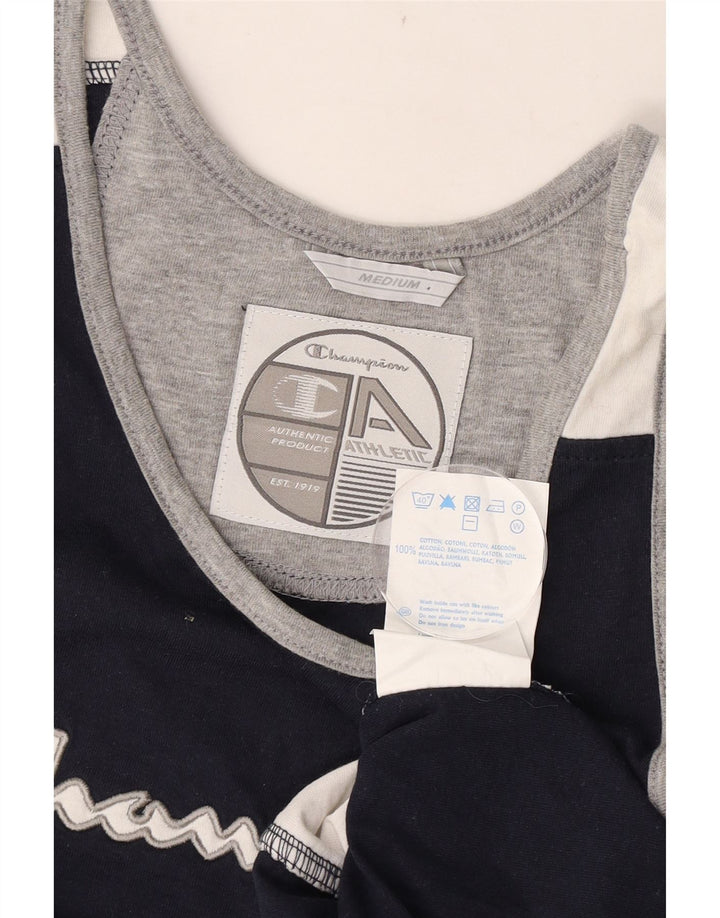 Colete gráfico masculino Champion Top médio azul marinho de algodão colorblock