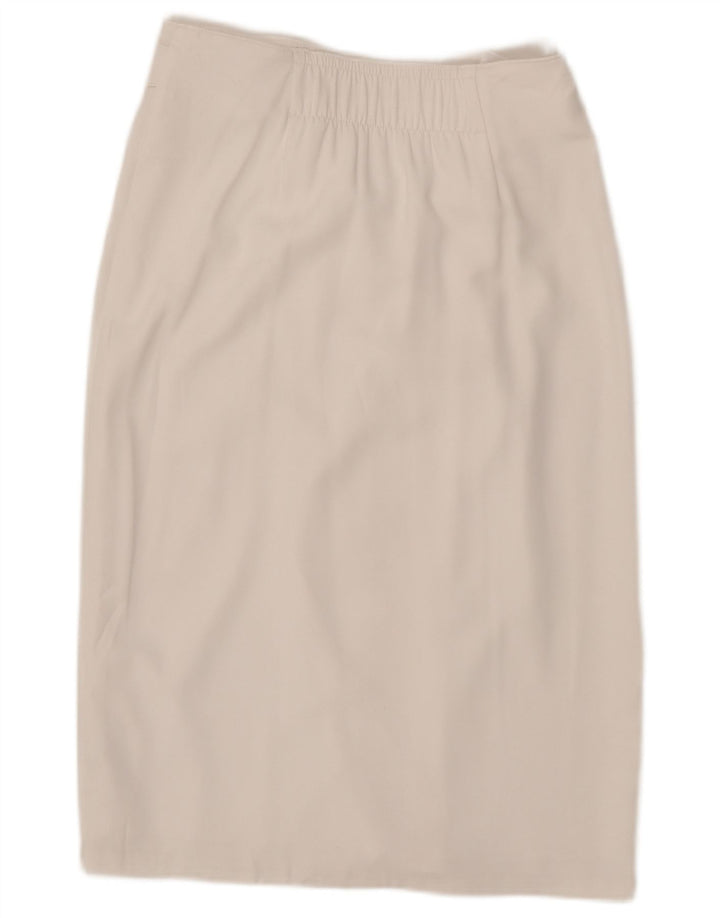 Saia reta feminina MARKS & SPENCER UK 12 médio W30 poliéster branco