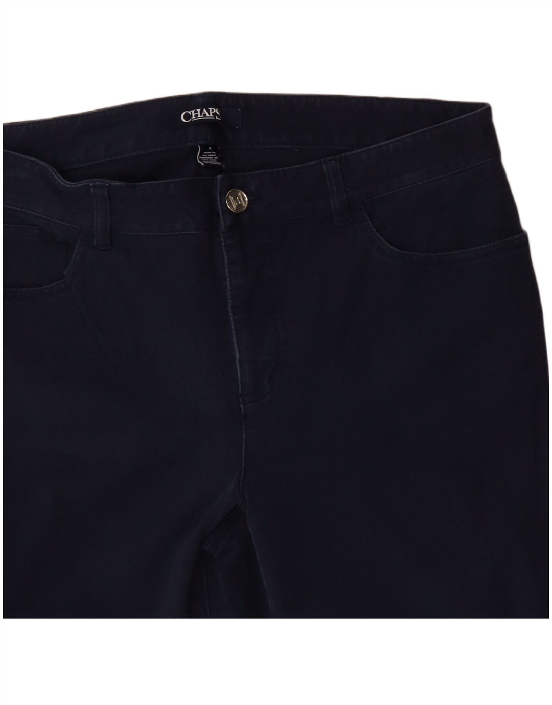 Calça casual feminina CHAPS cônica US 8 médio W32 L32 algodão azul marinho
