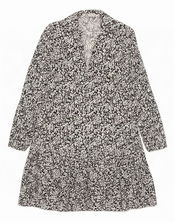 Vestido feminino Zara de manga comprida em camadas UK 14 viscose manchada preta média