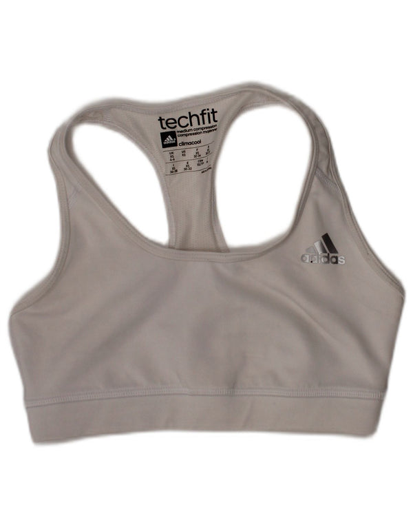 Adidas Womens Tech Fit Sport Bra Top UK 4/6 XS Branco Poliéster Esportes