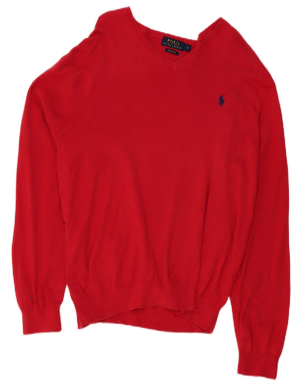 Suéter masculino Polo Ralph Lauren com decote em V Reino Unido 16 grande algodão vermelho