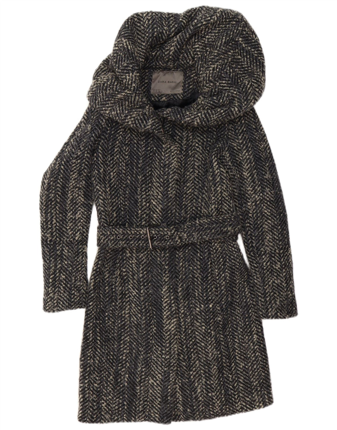Sobretudo feminino Zara UK 6 XS cinza espinha de peixe poliéster