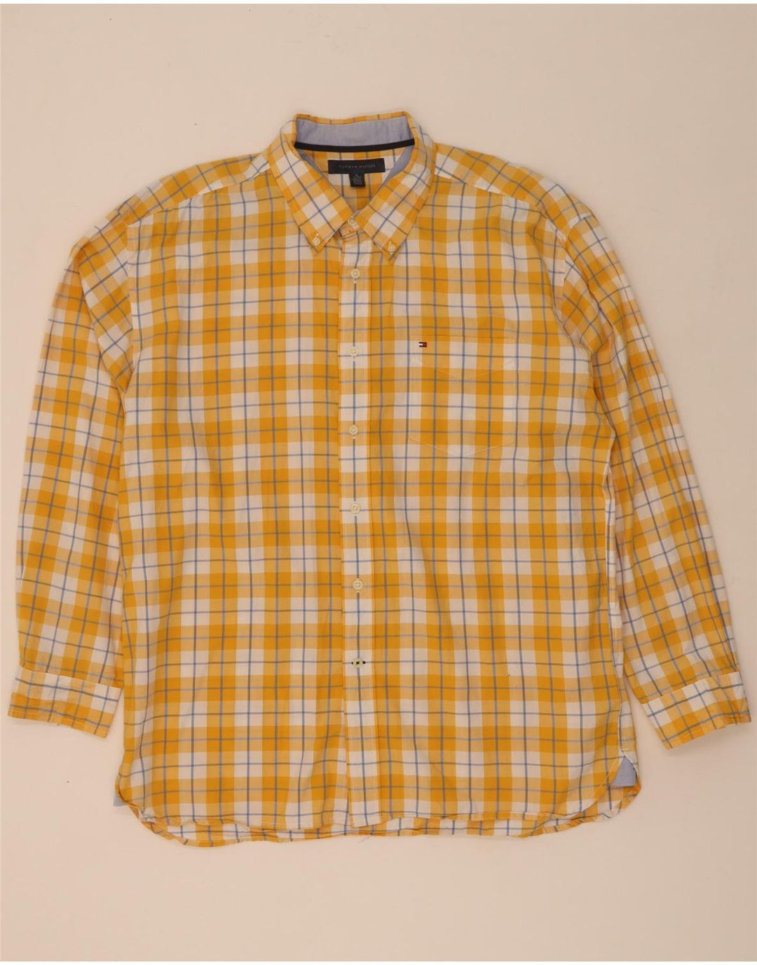 Camisa masculina Tommy Hilfiger XL de algodão xadrez amarelo