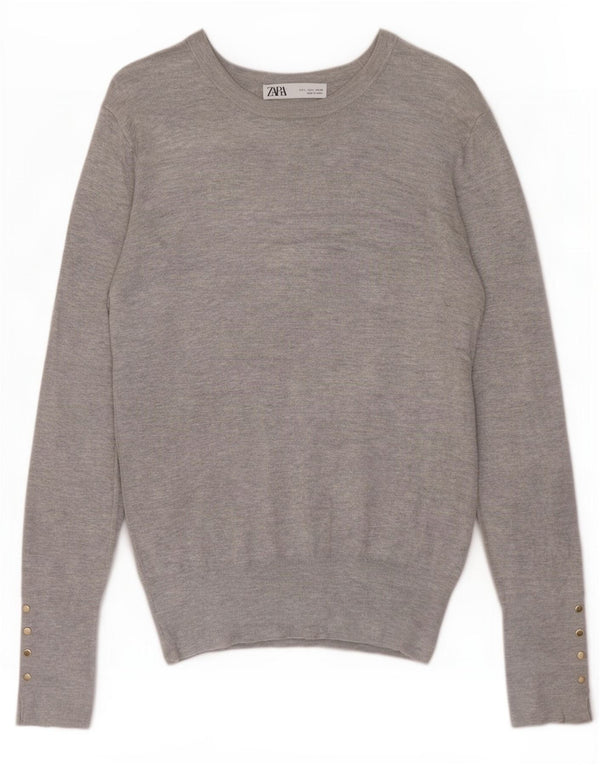 Suéter feminino Zara com gola canoa Reino Unido 14 grande cinza manchado