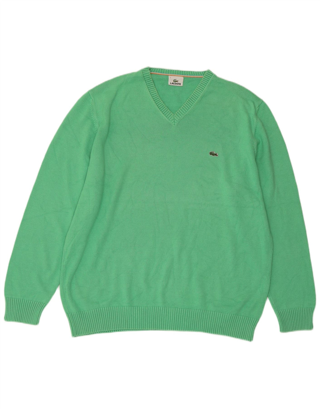 Suéter masculino LACOSTE com decote em V tamanho 7 2XL algodão verde
