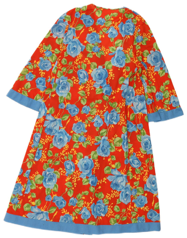 Vestido feminino vintage de 1/2 manga UK 12 floral vermelho médio
