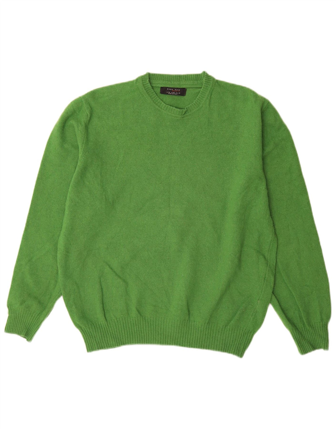 Zara Suéter masculino com gola redonda XL lã verde