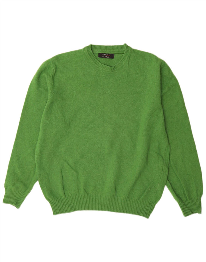 Zara Suéter masculino com gola redonda XL lã verde