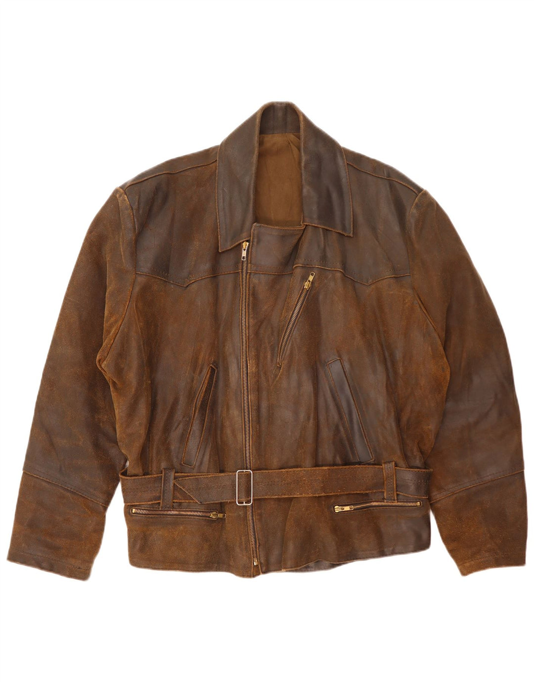 Jaqueta de couro masculina vintage para motociclista UK 42 XL marrom