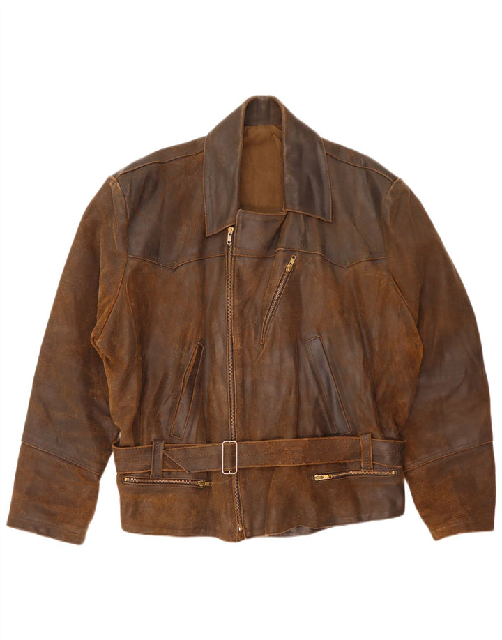Jaqueta de couro masculina vintage para motociclista UK 42 XL marrom