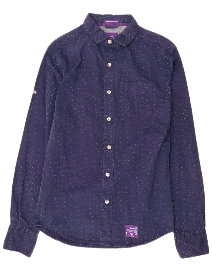 Camisa masculina Superdry pequena algodão manchado azul marinho