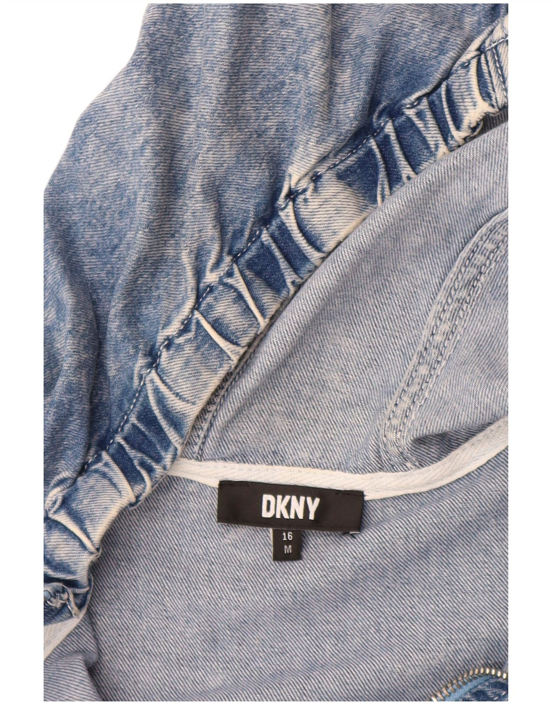 Jaqueta jeans DKNY masculina com pulôver gráfico 15-16 anos algodão azul médio