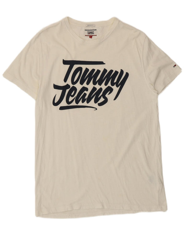 Camiseta masculina Tommy Hilfiger Regular Fit com estampa gráfica grande de algodão branco