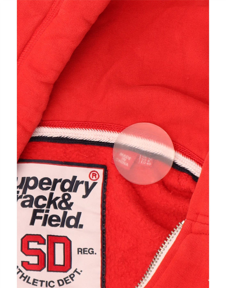 Suéter feminino SUPERDRY com capuz e zíper gráfico Reino Unido 12 algodão vermelho médio