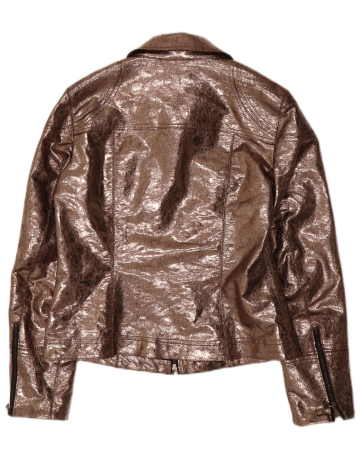 Jaqueta utilitária feminina de couro sintético AMBIENTE Reino Unido 14 grande poliéster marrom