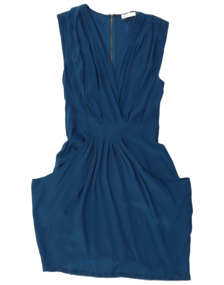 WHISTLES Vestido feminino sem mangas bolha Reino Unido 10 seda azul pequena