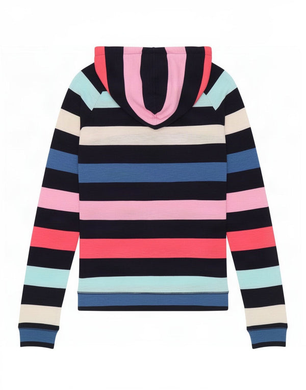 Jumper com capuz feminino Joules UK 10 pequeno algodão listrado multicolorido