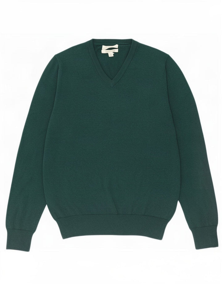 Suéter masculino Marks & Spencer com decote em V, algodão verde médio