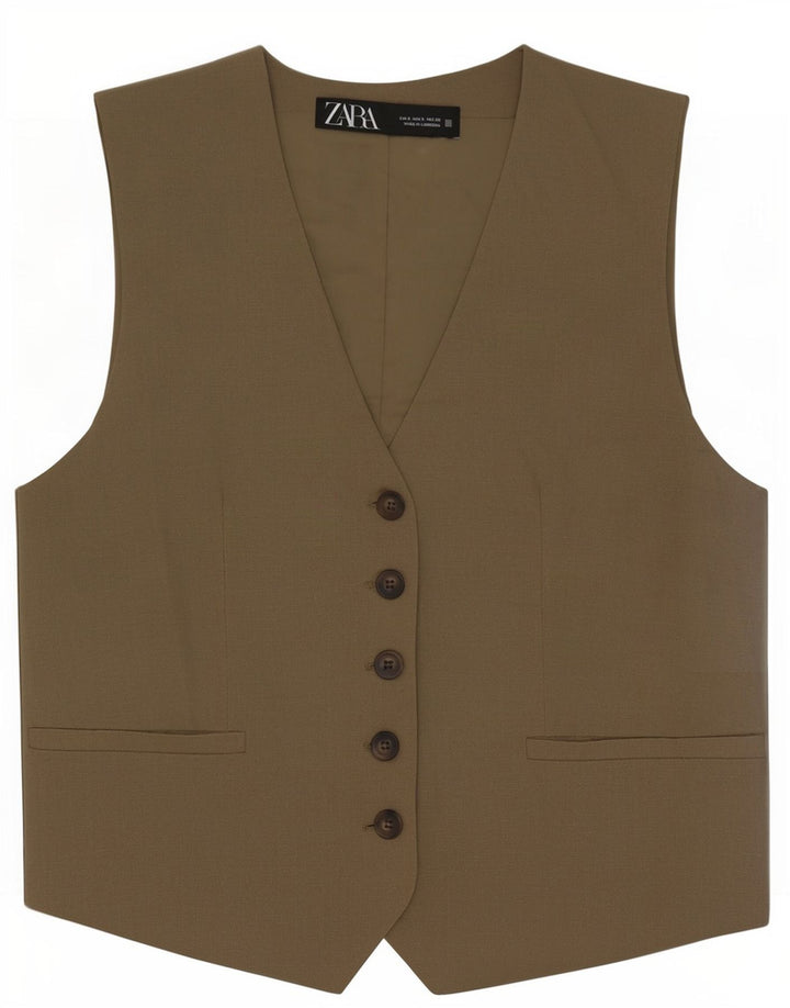 Colete feminino Zara UK 10 pequeno poliéster cáqui