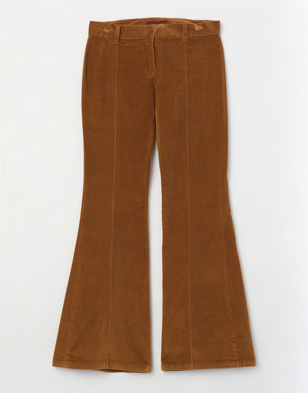 Calça feminina vintage de veludo cotelê UK 10 pequena W28 L30 algodão marrom